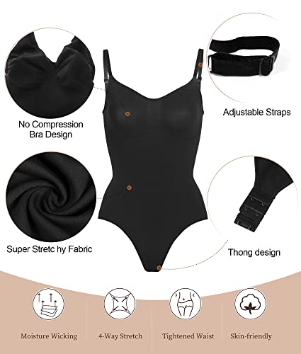 SHAPERX Bodysuit for Women Tummy Control Shapewear Seamless Sculpting Thong Body Shaper Tank Top,SZ5215-Black-S/M - Canlaa