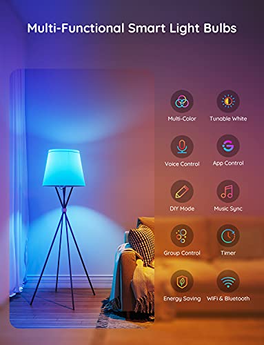 Govee Smart Light Bulbs, WiFi Bluetooth Color Changing Light Bulbs, Music Sync, 54 Dynamic Scenes, 16 Million DIY Colors RGB Light Bulbs, Work with Alexa, Google Assistant & Govee Home App, 4 Pack - Canlaa