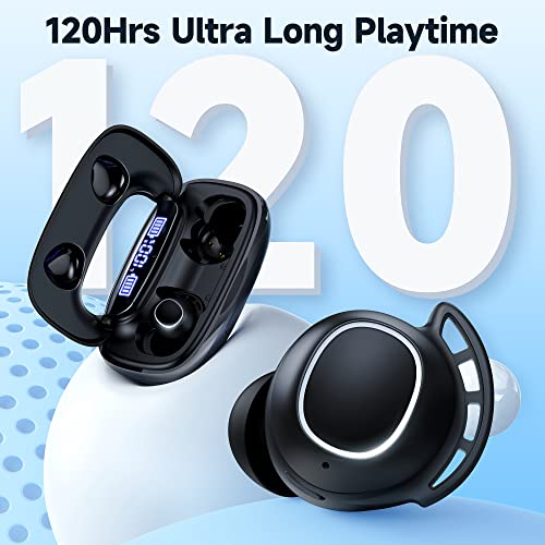 Wireless Earbuds Bluetooth Headphones 120H Playtime IPX7 Waterproof in-Ear Earphones Power Display Ear Buds with Mic and 2600mAh Charging Case for Sports Workout Laptop TV Computer Phone Gaming Black - Canlaa