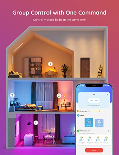 Govee Smart Light Bulbs, WiFi Bluetooth Color Changing Light Bulbs, Music Sync, 54 Dynamic Scenes, 16 Million DIY Colors RGB Light Bulbs, Work with Alexa, Google Assistant & Govee Home App, 4 Pack - Canlaa