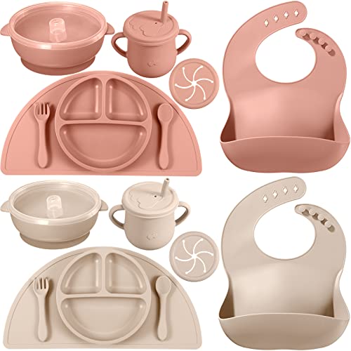 16 Pack Baby Feeding Supplies Set, Silicone Baby Led Weaning Suction Plates and Bowls - Canlaa