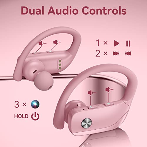 Wireless Earbuds Bluetooth Headphones 48hrs Play Back Sport Earphones with LED Display Over-Ear Buds with Earhooks Built-in Mic Headset for Workout Pink BMANI-VEAT00L - Canlaa