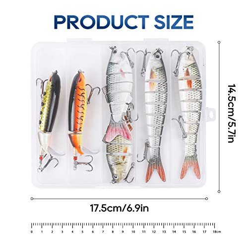 UCEC Bass Fishing Lure Trout Segmented Multi Jointed Swimbaits Slow Sinking Bionic Swimming Lures for Freshwater Saltwater Bass Lifelike Fishing Lures Kit (B-6p,7.05oz) - Canlaa