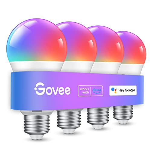 Govee Smart Light Bulbs, WiFi Bluetooth Color Changing Light Bulbs, Music Sync, 54 Dynamic Scenes, 16 Million DIY Colors RGB Light Bulbs, Work with Alexa, Google Assistant & Govee Home App, 4 Pack - Canlaa