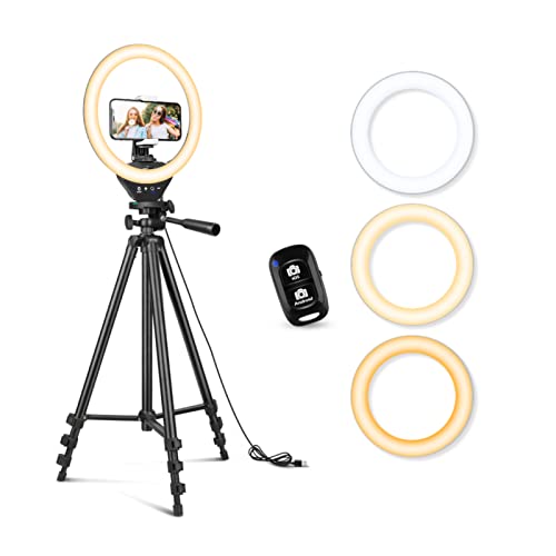 10'' Ring Light with 50'' Extendable Tripod Stand, LED Circle Lights with Phone Holder for Live Stream/Makeup/YouTube Video/TikTok, Compatible with All Phones - Canlaa