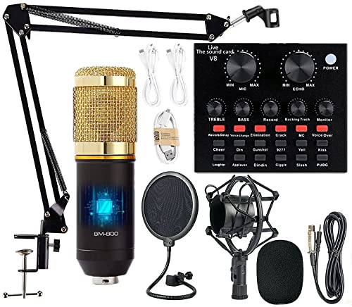 Podcast Equipment Bundle, BM-800 Mic Kit with Live Sound Card, Adjustable - Canlaa