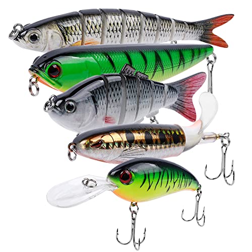 UCEC Bass Fishing Lure Trout Segmented Multi Jointed Swimbaits Slow Sinking Bionic Swimming Lures for Freshwater Saltwater Bass Lifelike Fishing Lures Kit (A-5p,5.64oz) - Canlaa