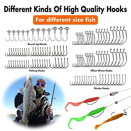 PLUSINNO 397pcs Fishing Accessories Kit, Fishing Tackle Box with Tackle Included, Fishing Hooks, Fishing Weights, Jig Heads, Swivels Snaps Combined into 12 Rigs, Fishing Gear Equipment for Bass - Canlaa