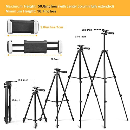 Aureday Phone Tripod, 50” Extendable Adjustable Smartphone & Tablet Tripod Stand wit - Canlaa