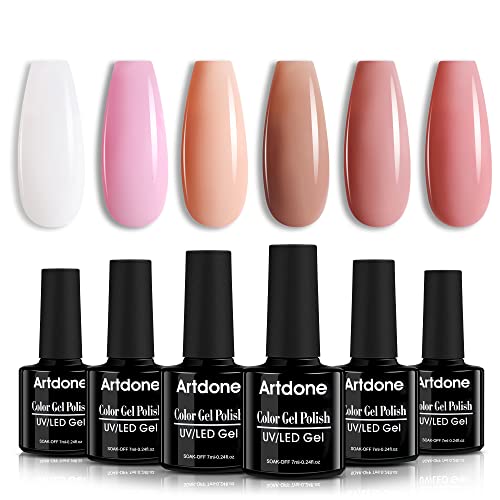 Artdone Gel Nail Polish Set - 6 Colors Translucent Milky Pink Nude Brown Colors Nail - Canlaa