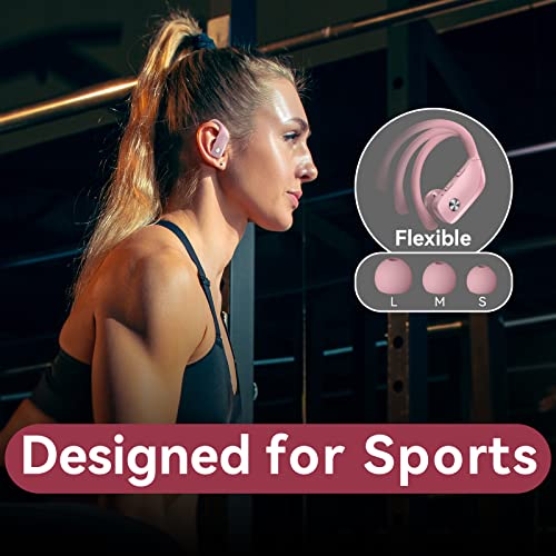 Wireless Earbuds Bluetooth Headphones 48hrs Play Back Sport Earphones with LED Display Over-Ear Buds with Earhooks Built-in Mic Headset for Workout Pink BMANI-VEAT00L - Canlaa