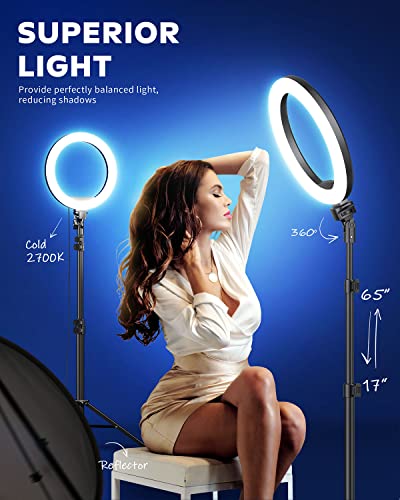 10.2" Selfie Ring Light with 65" Adjustable Tripod Stand & Phone Holder for Live Strea - Canlaa