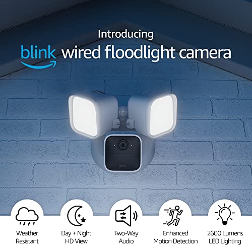 Blink Wired Floodlight Camera – Smart security camera, 2600 lumens, HD live view, enhanced motion detection, built-in siren, Works with Alexa – 1 camera (White) - Canlaa