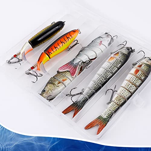 UCEC Bass Fishing Lure Trout Segmented Multi Jointed Swimbaits Slow Sinking Bionic Swimming Lures for Freshwater Saltwater Bass Lifelike Fishing Lures Kit (B-6p,7.05oz) - Canlaa