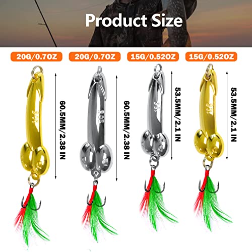 4PCS Fishing Lures Fishing Spoons,Special Shaped Hard Metal Sequin Fishing Jigs Baits,JoyFishing Spoof Gifts Wobble Feathers Fishing Hook for Freshwater Fishing Lovers (Glossy) - Canlaa