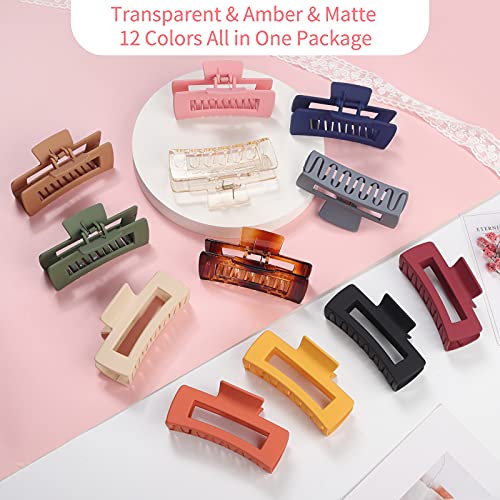 4.1 Inch Large Hair Claw Clips 12 Pcs Big Hair Clips for Thick Hair Rectangular Claw - Canlaa