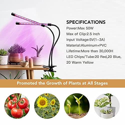 Juhefa Plant Grow Light, Full Spectrum Dual-Head 60 LED Clip-on Plant Lamp for I - Canlaa