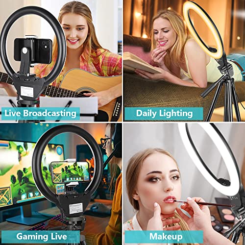 10'' Ring Light with 50'' Extendable Tripod Stand, LED Circle Lights with Phone Holder for Live Stream/Makeup/YouTube Video/TikTok, Compatible with All Phones - Canlaa