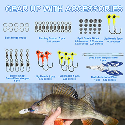 Fishing Lures Tackle Box Bass Fishing Kit Including Animated Lure,Crankbaits,Spinnerbaits,Soft Plastic Worms, Jigs,Topwater Lures,Hooks,Saltwater & Freshwater Fishing Gear Kit for Bass,Trout, Salmon. - Canlaa