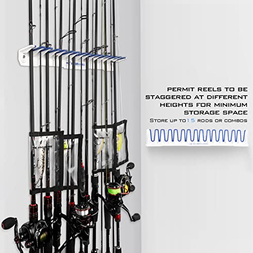 KastKing Patented V15 Fishing Rod Holder with 4-pc Lure Wrap – Wall Mounted Fishing Rod Rack, Store 15 Rods or Fishing Rod Combos in 18 Inches, Great Fishing Pole Holder and Rack - Canlaa