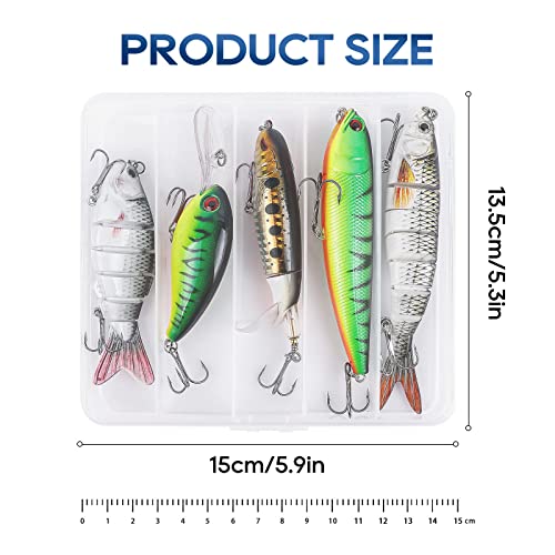 UCEC Bass Fishing Lure Trout Segmented Multi Jointed Swimbaits Slow Sinking Bionic Swimming Lures for Freshwater Saltwater Bass Lifelike Fishing Lures Kit (A-5p,5.64oz) - Canlaa