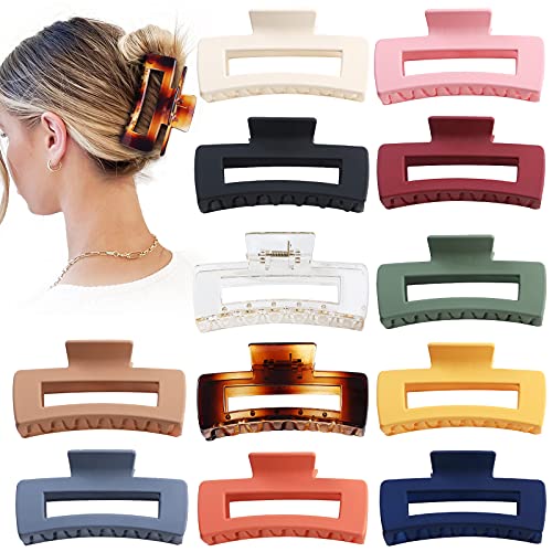 4.1 Inch Large Hair Claw Clips 12 Pcs Big Hair Clips for Thick Hair Rectangular Claw - Canlaa