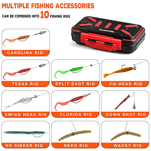 PLUSINNO 264pcs Fishing Accessories Kit, Organized Fishing Tackle Box with Tackle Included, Fishing Weights Sinkers, Jig Hooks, Swivels, Beads Combined into 10 Rigs, Fishing Gear Set for Bass Trout - Canlaa