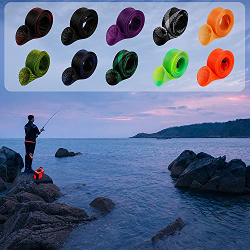 12Pcs Rod Sock Fishing Rod Sleeve Rod Cover Braided Mesh Rod Protector Pole Gloves Fishing Tools. Flat or Pointed End/Spinning or Casting Rods. for Casting Sea Fishing Rod/Spinning Fishing Rod - Canlaa