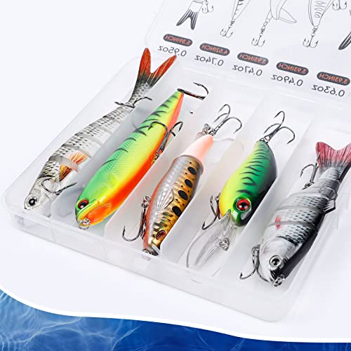 UCEC Bass Fishing Lure Trout Segmented Multi Jointed Swimbaits Slow Sinking Bionic Swimming Lures for Freshwater Saltwater Bass Lifelike Fishing Lures Kit (A-5p,5.64oz) - Canlaa