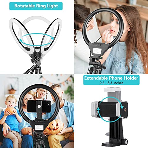 10'' Ring Light with 50'' Extendable Tripod Stand, LED Circle Lights with Phone Holder for Live Stream/Makeup/YouTube Video/TikTok, Compatible with All Phones - Canlaa