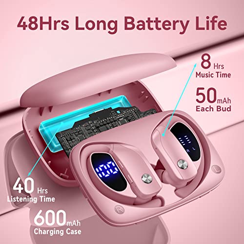 Wireless Earbuds Bluetooth Headphones 48hrs Play Back Sport Earphones with LED Display Over-Ear Buds with Earhooks Built-in Mic Headset for Workout Pink BMANI-VEAT00L - Canlaa