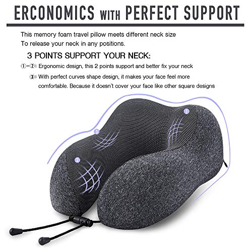 Travel Pillow 100% Pure Memory Foam Neck Pillow, Comfortable & Breathable Cover, - Canlaa