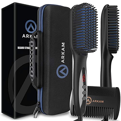 Arkam Beard Straightener for Men -Premium Heated Beard Brush Kit w/Anti-Scald - Canlaa