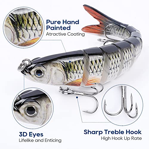 UCEC Bass Fishing Lure Trout Segmented Multi Jointed Swimbaits Slow Sinking Bionic Swimming Lures for Freshwater Saltwater Bass Lifelike Fishing Lures Kit (B-6p,7.05oz) - Canlaa