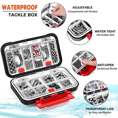 PLUSINNO 264pcs Fishing Accessories Kit, Organized Fishing Tackle Box with Tackle Included, Fishing Weights Sinkers, Jig Hooks, Swivels, Beads Combined into 10 Rigs, Fishing Gear Set for Bass Trout - Canlaa