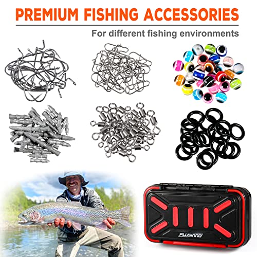 PLUSINNO 264pcs Fishing Accessories Kit, Organized Fishing Tackle Box with Tackle Included, Fishing Weights Sinkers, Jig Hooks, Swivels, Beads Combined into 10 Rigs, Fishing Gear Set for Bass Trout - Canlaa