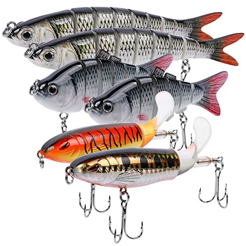 UCEC Bass Fishing Lure Trout Segmented Multi Jointed Swimbaits Slow Sinking Bionic Swimming Lures for Freshwater Saltwater Bass Lifelike Fishing Lures Kit (B-6p,7.05oz) - Canlaa