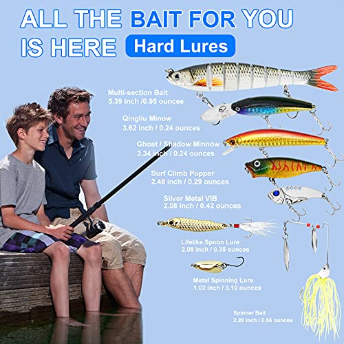 Fishing Lures Tackle Box Bass Fishing Kit Including Animated Lure,Crankbaits,Spinnerbaits,Soft Plastic Worms, Jigs,Topwater Lures,Hooks,Saltwater & Freshwater Fishing Gear Kit for Bass,Trout, Salmon. - Canlaa