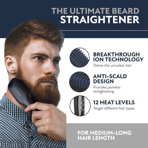 Arkam Beard Straightener for Men -Premium Heated Beard Brush Kit w/Anti-Scald - Canlaa