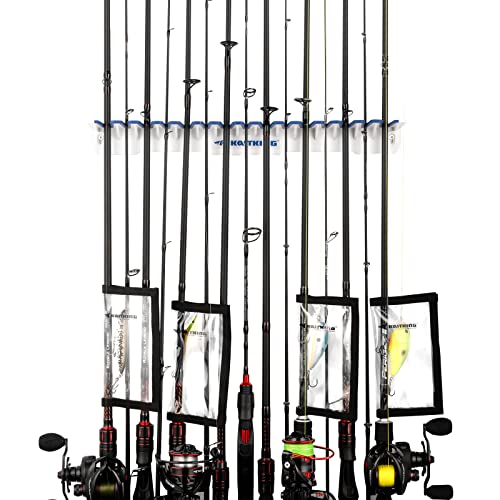 KastKing Patented V15 Fishing Rod Holder with 4-pc Lure Wrap – Wall Mounted Fishing Rod Rack, Store 15 Rods or Fishing Rod Combos in 18 Inches, Great Fishing Pole Holder and Rack - Canlaa