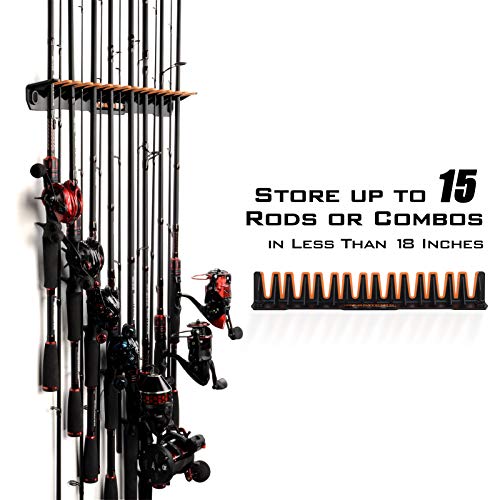 KastKing Patented V15 Vertical Fishing Rod Holder – Wall Mounted Fishing Rod Rack, Store 15 Rods or Fishing Rod Combos in 18 Inches, Great Fishing Pole Holder and Rack - Canlaa