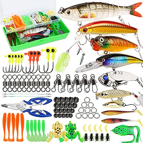 Fishing Lures Tackle Box Bass Fishing Kit Including Animated Lure,Crankbaits,Spinnerbaits,Soft Plastic Worms, Jigs,Topwater Lures,Hooks,Saltwater & Freshwater Fishing Gear Kit for Bass,Trout, Salmon. - Canlaa