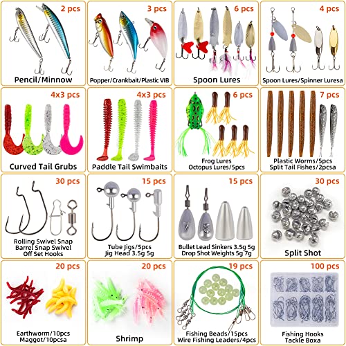 GOANDO Fishing Lures Kit 302Pcs Fishing Accessories Set for Bass Trout Salmon with Topwater Lures Crankbaits Spinnerbaits Spoon Worms Jigs and More Fishing Gear with Tackle Box - Canlaa