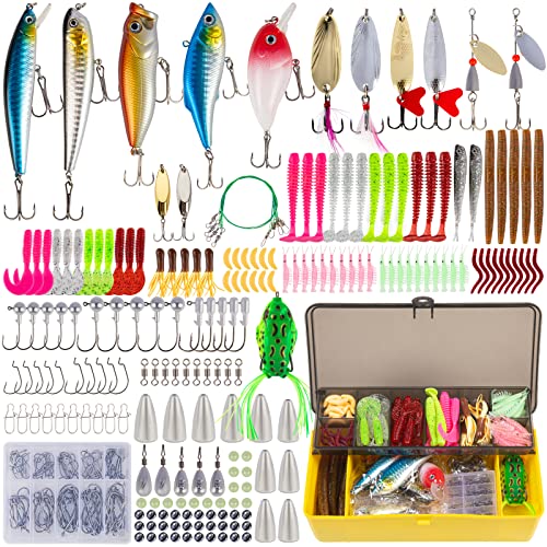 GOANDO Fishing Lures Kit 302Pcs Fishing Accessories Set for Bass Trout Salmon with Topwater Lures Crankbaits Spinnerbaits Spoon Worms Jigs and More Fishing Gear with Tackle Box - Canlaa