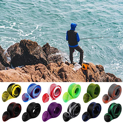 12Pcs Rod Sock Fishing Rod Sleeve Rod Cover Braided Mesh Rod Protector Pole Gloves Fishing Tools. Flat or Pointed End/Spinning or Casting Rods. for Casting Sea Fishing Rod/Spinning Fishing Rod - Canlaa