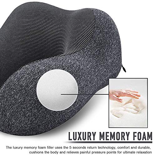 Travel Pillow 100% Pure Memory Foam Neck Pillow, Comfortable & Breathable Cover, - Canlaa