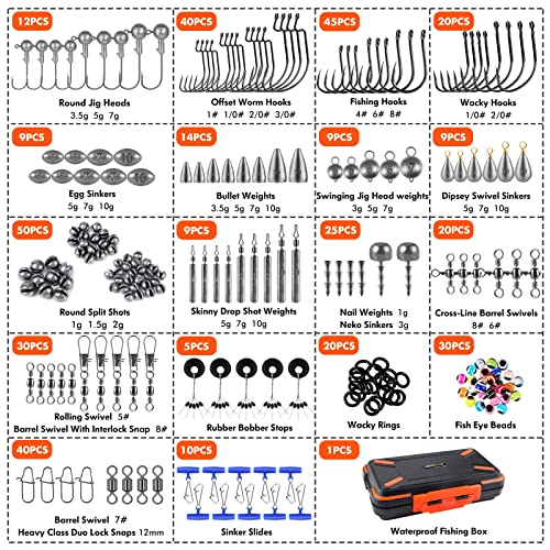 PLUSINNO 397pcs Fishing Accessories Kit, Fishing Tackle Box with Tackle Included, Fishing Hooks, Fishing Weights, Jig Heads, Swivels Snaps Combined into 12 Rigs, Fishing Gear Equipment for Bass - Canlaa