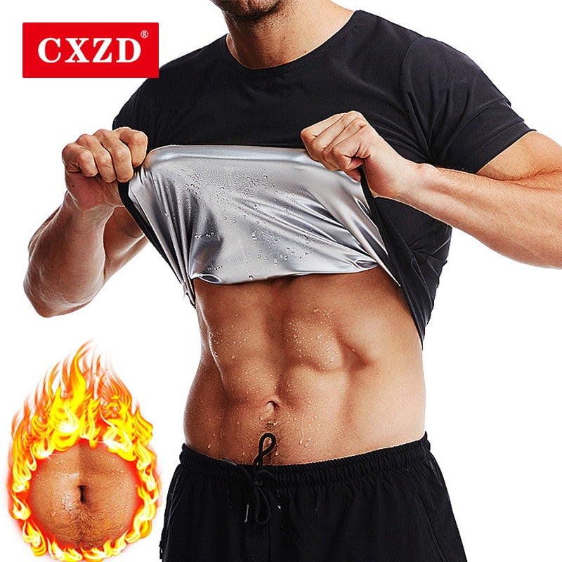 CXZD Men Workout Zipper Short sleeve Slimming Sweat Shapewear Hot selling Silver ion coating Fat Burn Thermo Shirt New Corset - Canlaa