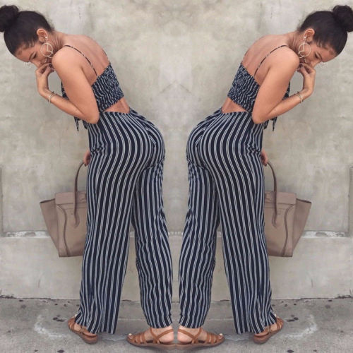 US Women Fashion Sexy Summer Party Stripe Sleeveless Jumpsuit Romper Top Outfits - Canlaa