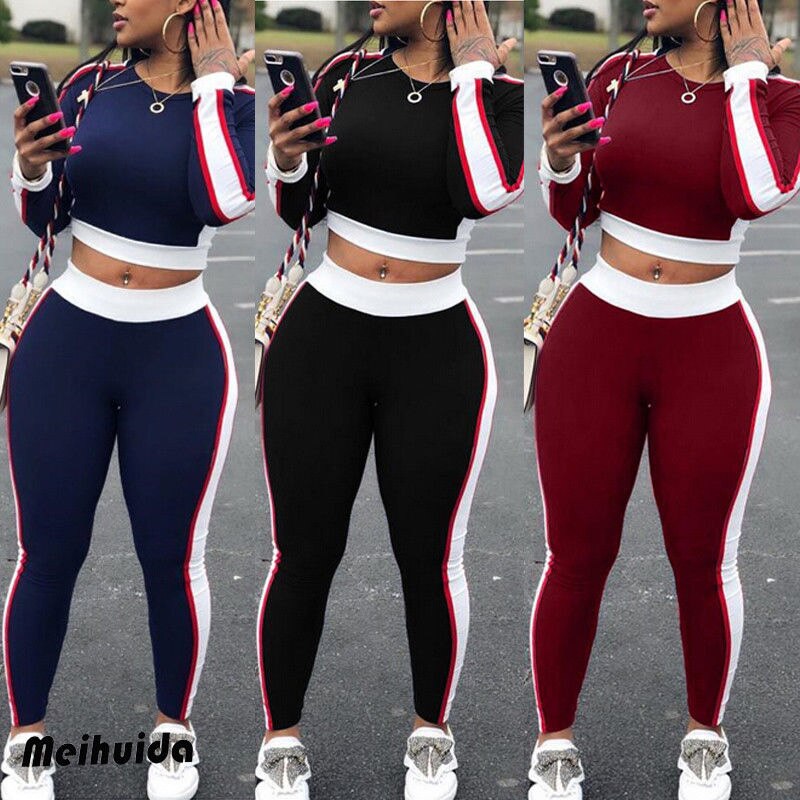 Women 2Pcs Tracksuit Long Sleeve Sweatshirt Pants Jumpsuit Ladies Casual Suit - Canlaa